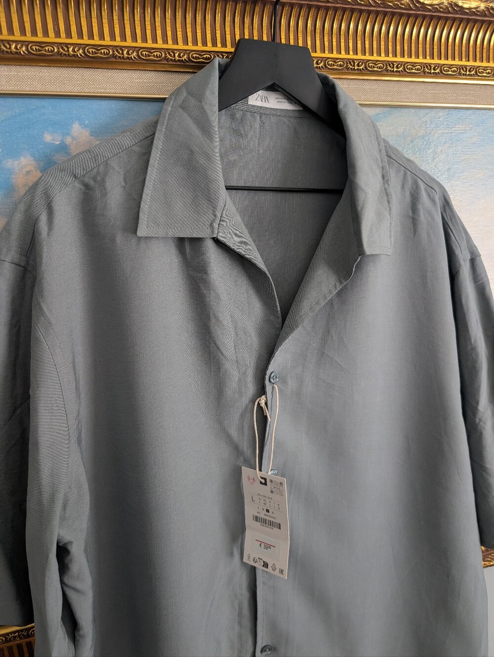 Zara Light Gray Button-Up Shirt Large